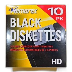 NOS 2005 Sealed Memorex Black Diskettes 3.5" HD Computer Floppy Disks 10 Pack